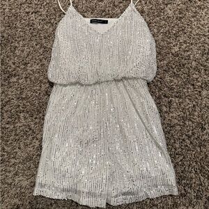 Elegant Silver Sequin Romper
